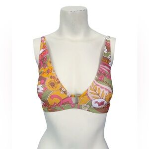 Gianni Bini Floral Bikini Top Womens Small Multicolor Padded Strappy Back